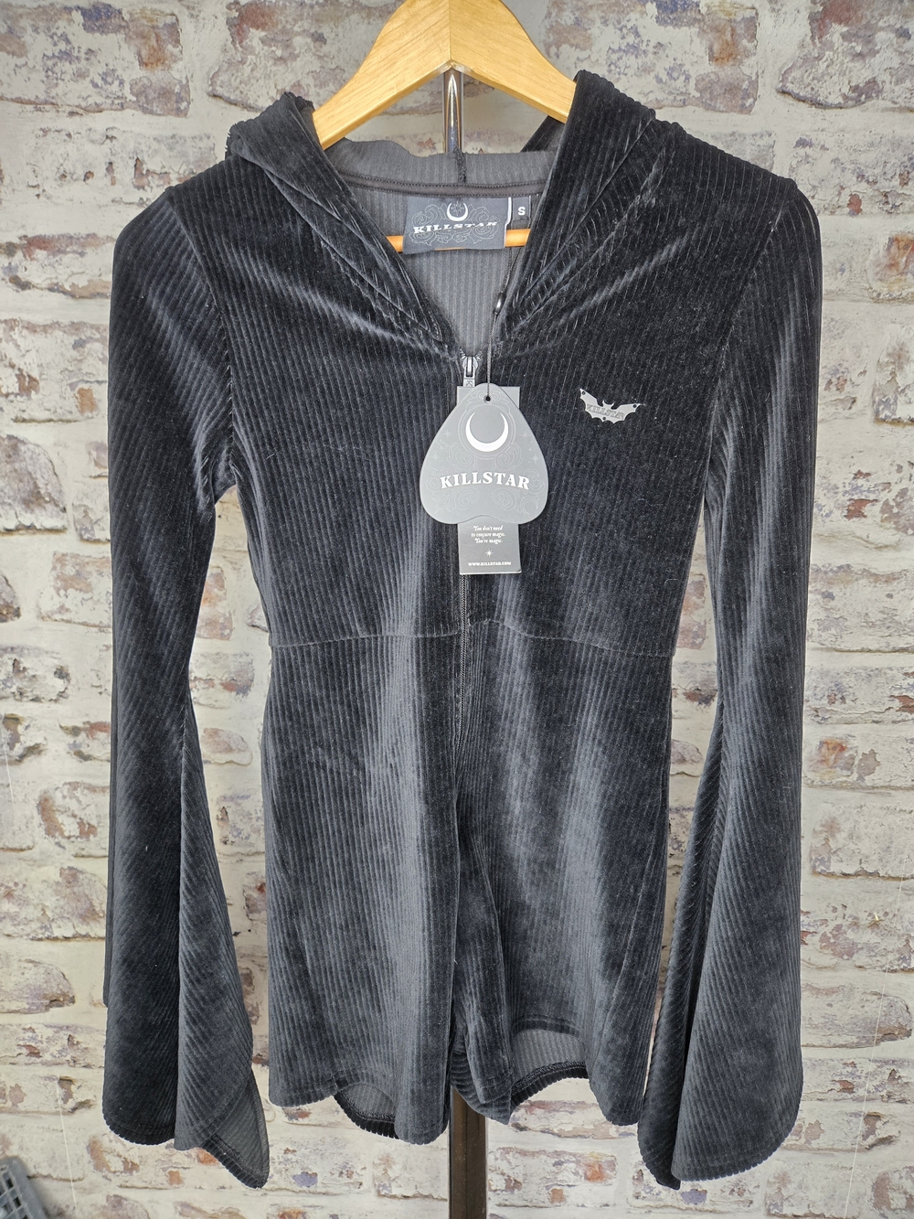 Killstar Women's Black Velvet Zip Hoodie Romper Size Small.